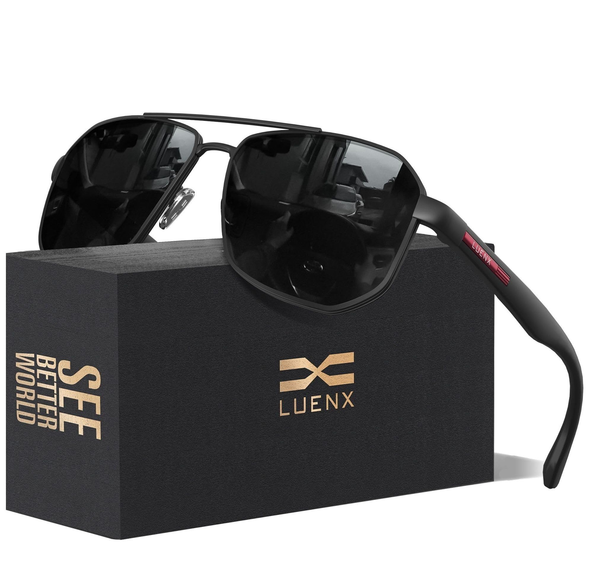Luenx Aviator Polarized Sunglasses for Men: Square UV400 Driving