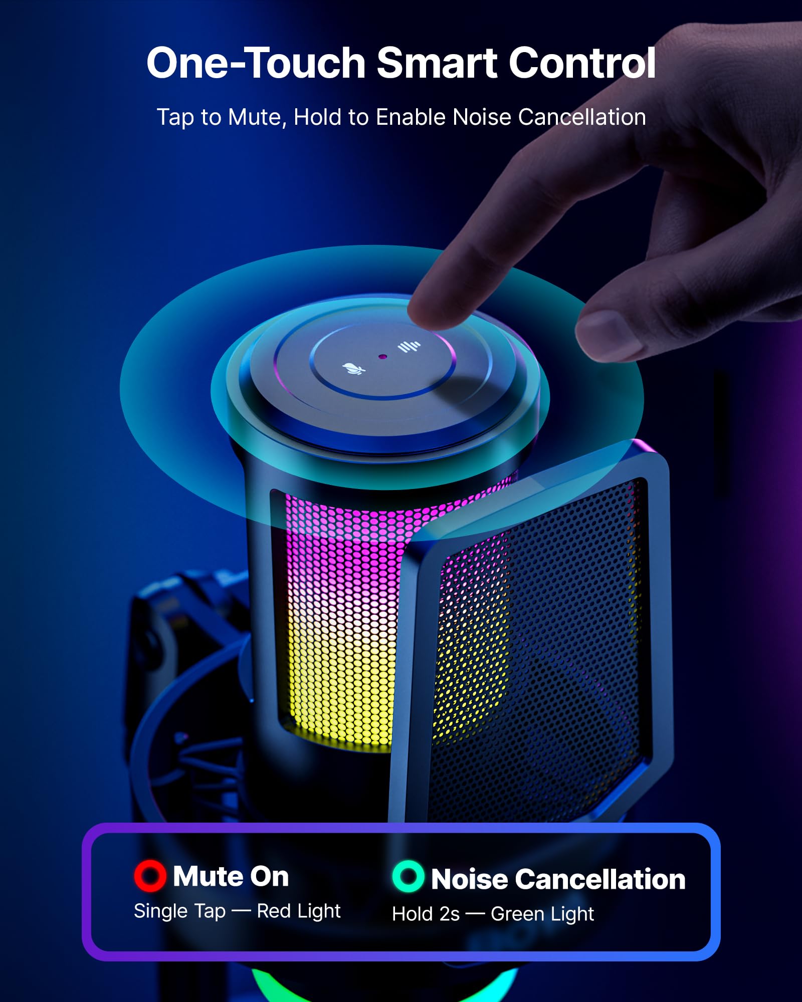 BOYA G30 Microphone Gaming USB PC/PS4/PS5, 192/96/48 kHz, 24/16 Bits, RGB, Réduction de Bruit, Mute, Contrôle du Gain, Monitoring, Filtre Anti-Pop, Micro à Condensateur pour Streaming et Podcast