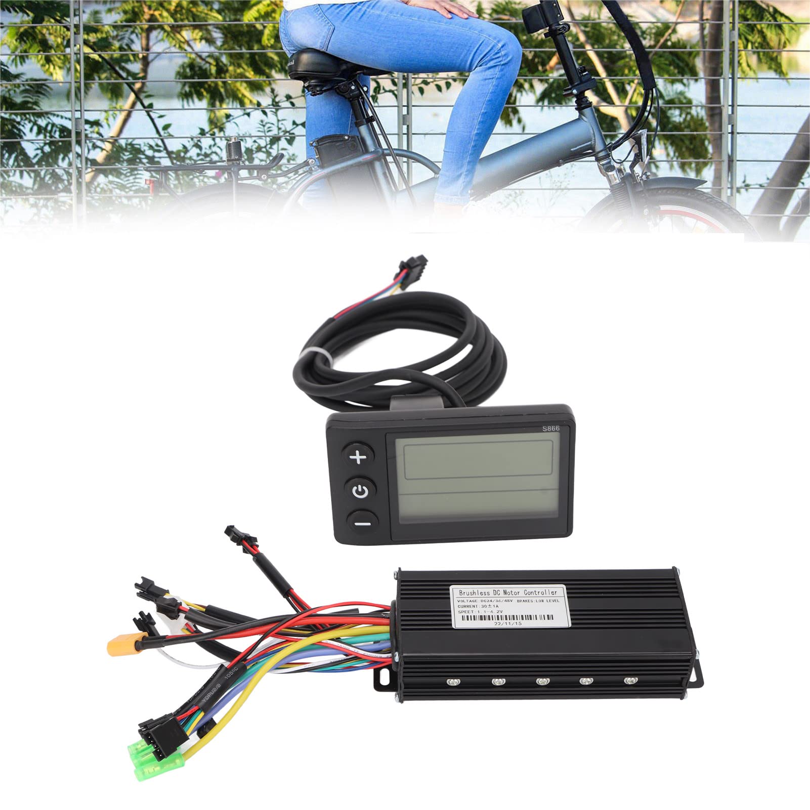 BuyWeek Zestaw kontrolerów silnika bezszczotkowego do roweru elektrycznego, DC 24 V, 36 V, 48 V, 750 W, 1000 W, 30 A, kontroler fali sinusoidalnej S866, wyświetlacz LCD, zestaw liczników do skutera elektrycznego
