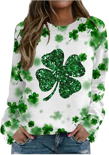 Miniatura 1 de Sudadera con estampado de trébol de la suerte para mujer camisetas del día de San Patricio sudadera de manga larga con estampado de trébol túnica de