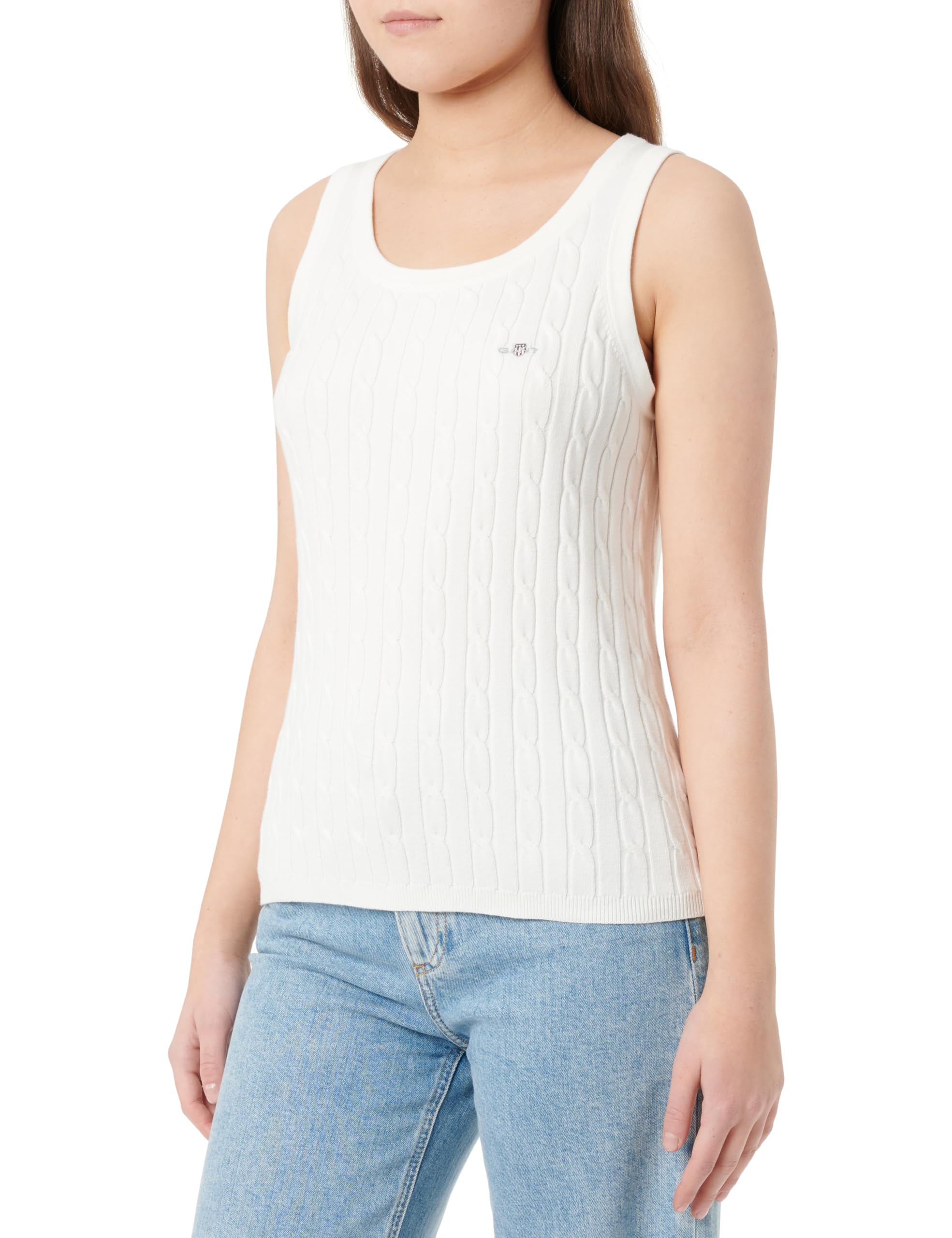 GANT Women's Stretch Cotton Cable Tank Top Pullover Sweater, Eggshell, XL