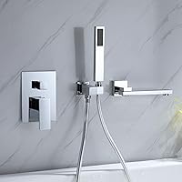 Vista 7 de Grifo de bañera montado en la pared con ducha de mano, grifo de bañera giratorio de 180° de latón macizo con rociador de mano Juego de grifo