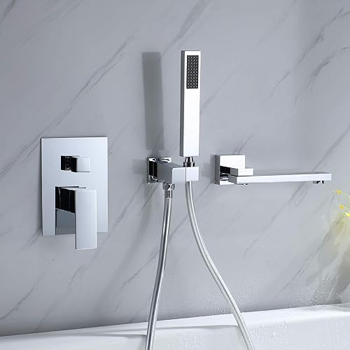 Miniatura 7 de Grifo de bañera montado en la pared con ducha de mano, grifo de bañera giratorio de 180 de latón macizo con rociador de mano Juego de grifo de