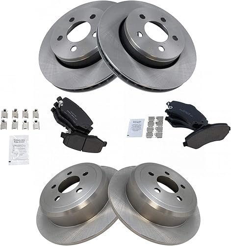 Miniatura 9 de TRQ Kit de pastillas de freno delanteras y traseras y rotores Kit de productos químicos para freno, pastillas de freno de cerámica compatible con