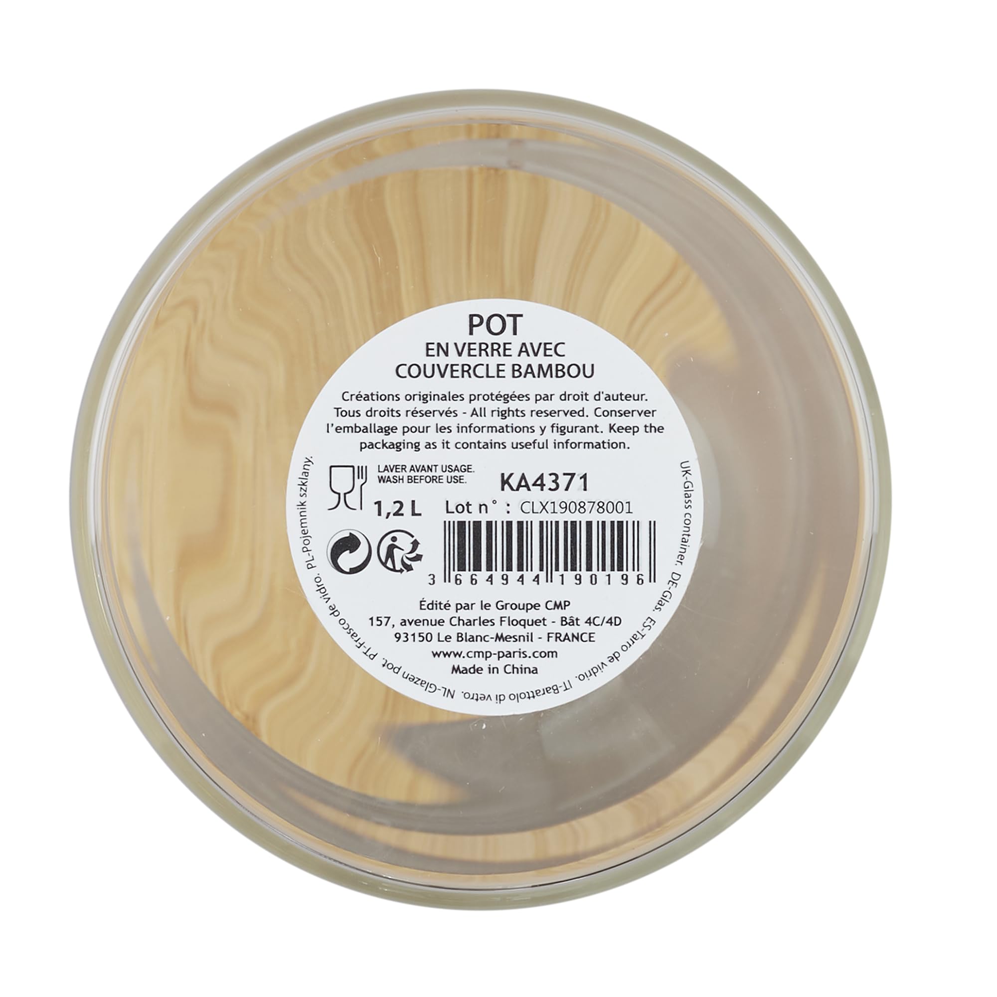 COOK CONCEPT KA4371 Szkło 1.2L Kuchnia do przechowywania słoika, borokrzemowy, Bambus, przezroczysty, 10,3 x 10,3 x 20