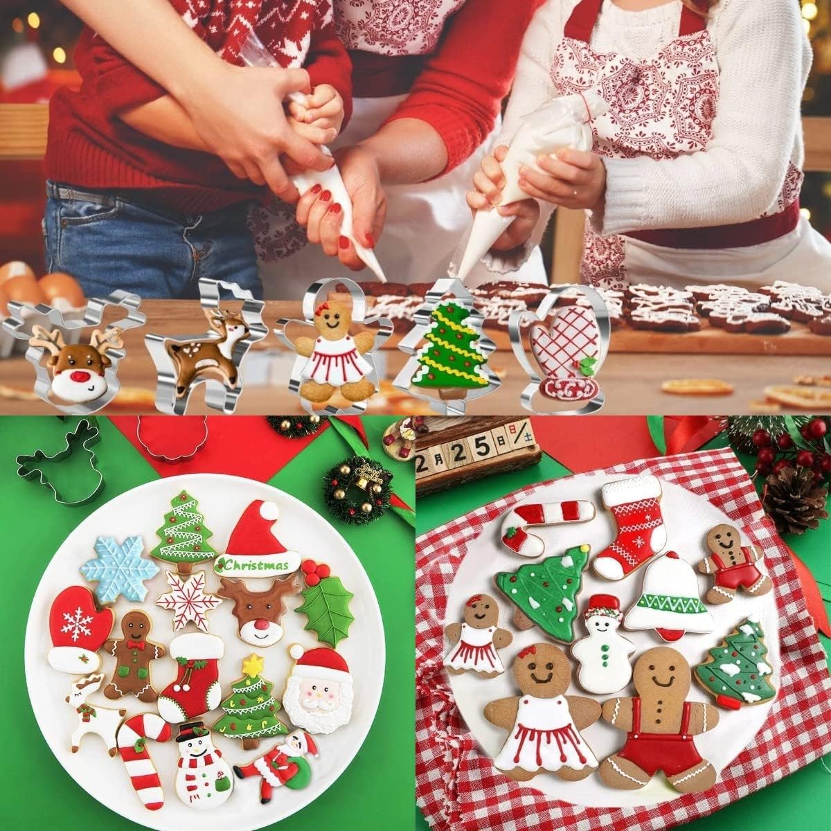 Cake Decor - Stainless Steel Christmas Cookie Cutter Set - Bell, Heart, House, Star, Santa, Snowman, Tree Molds - Fondant, Biscuit, Cake, Fruit Cutter - Safe & Durable - Option 2 3