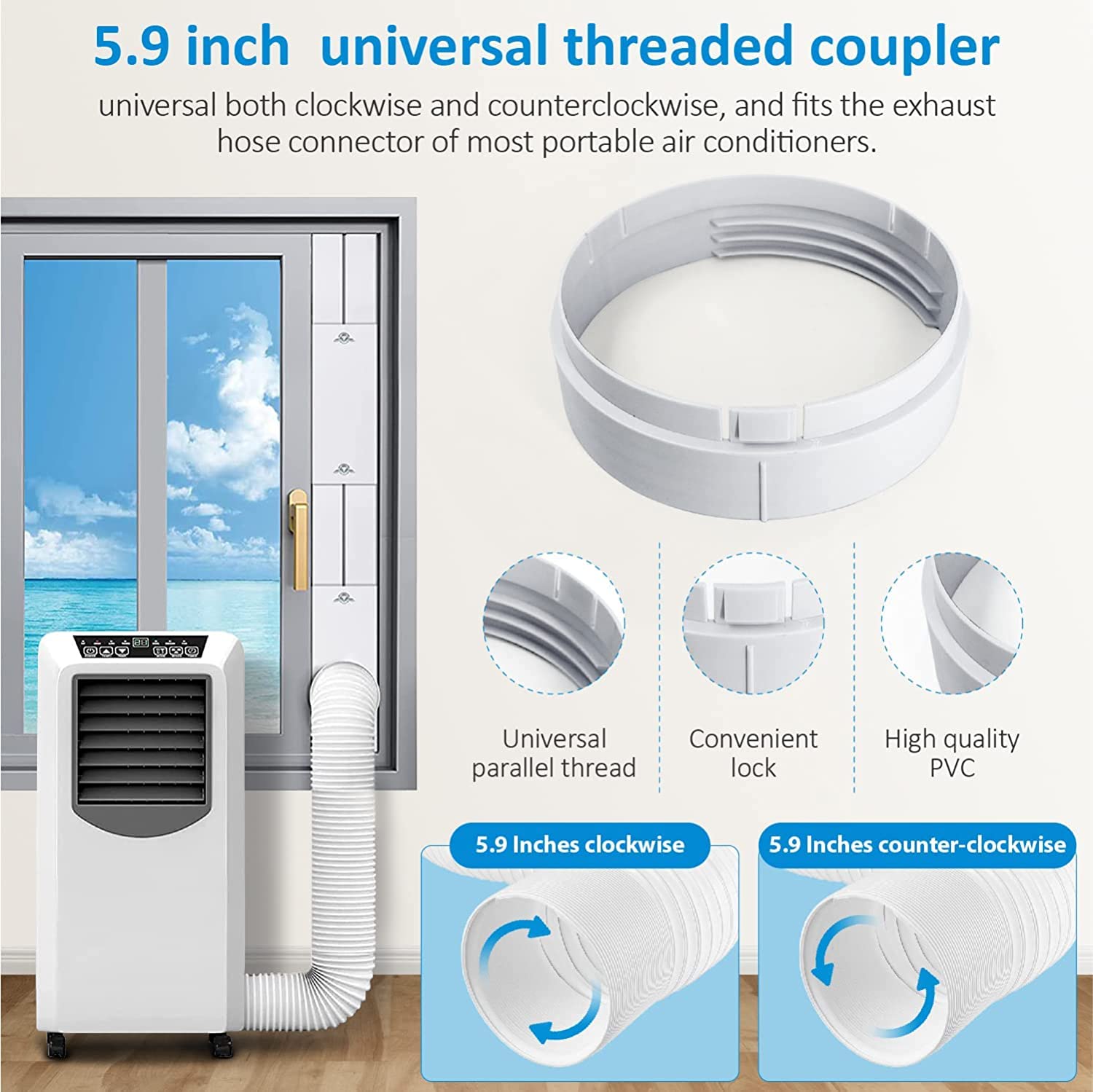 Kit de Sello de Ventana Universal para Aire Acondicionado Portátil de Manguera de Escape con Acoplador Kit de Ventilación de CA Ajustable Sello de PVC para Ventana Corrediza (Para Tubo de 15cm)