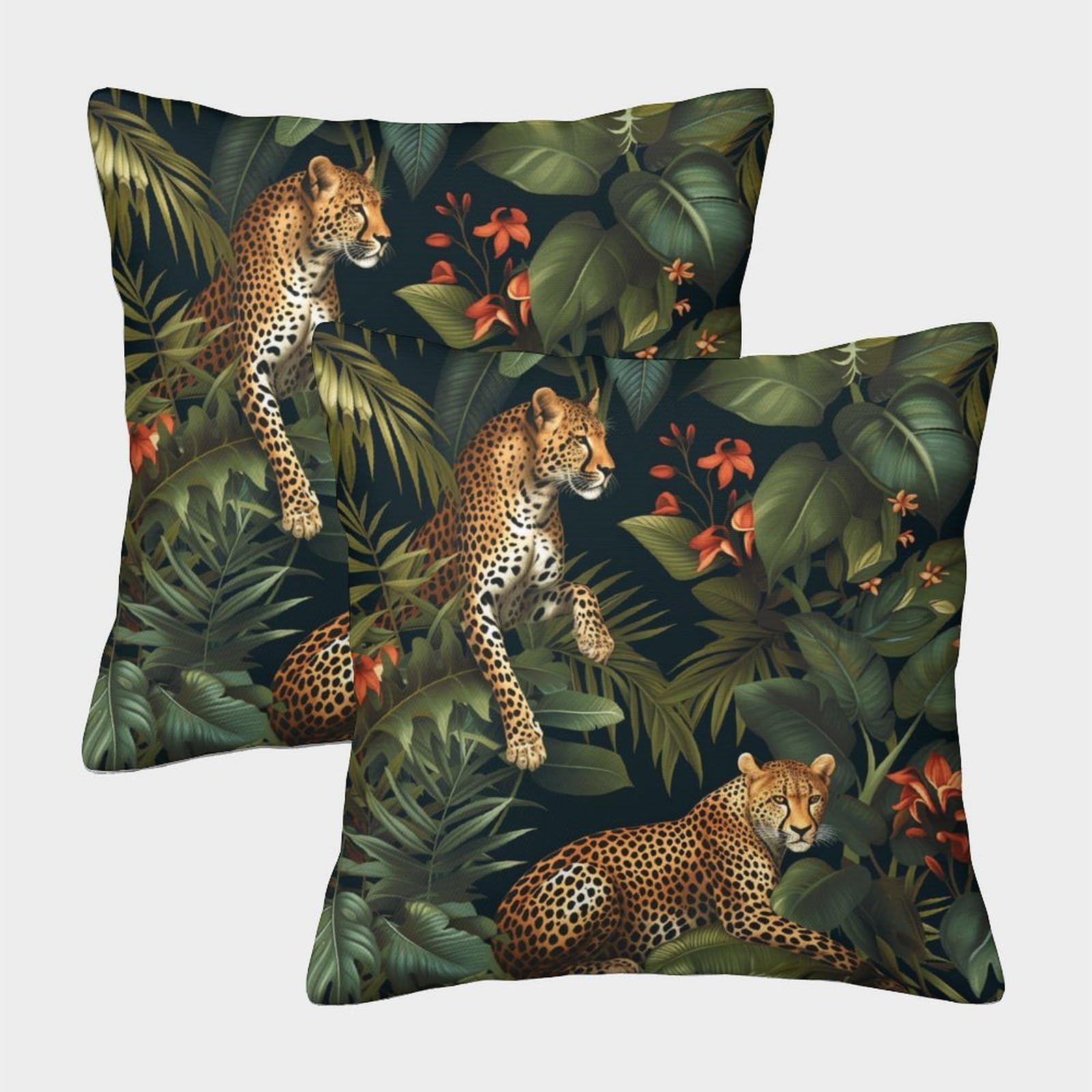 kaiyun 2 Pack Jungle 3D Cheetah Cushion Cover Pillow Cover Sofa Outdoor Decoration Square 40x40cm
