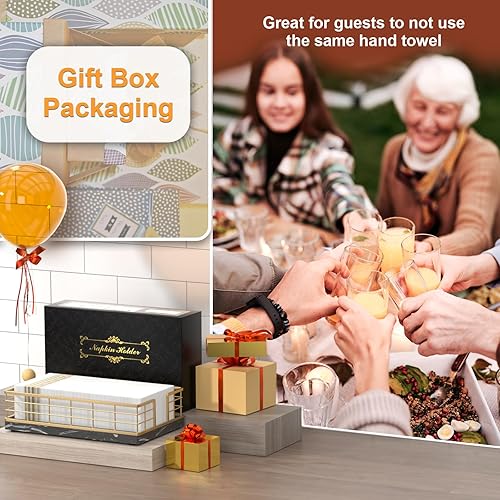 Vista 35 de Wican Bandeja para toallas de invitados para baño, soporte de servilletas de roble y hierro para tocador, mesa de comedor, cesta de madera