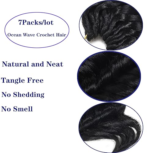 Miniatura 4 de Pelo de onda marina Svolna de 9 pulgadas, cabello rizado con ganchillo, onda marina, 7 paquetes, onda profunda, onda corta ondulada, trenzas de