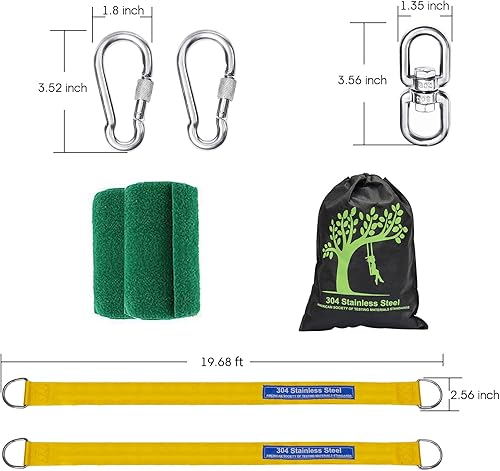 Miniatura 7 de Kit de correas de columpio para árbol seguro con dos mosquetones de aleación, resistencia a la rotura de 2,200 libras, instalación fácil y rápida