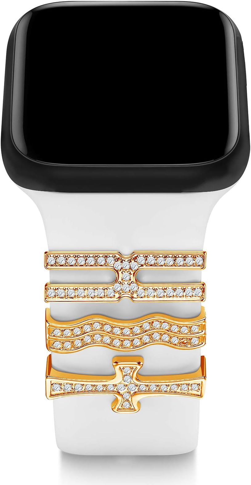 3Pcs/Sets Watch Band Charms Ornament Zircon Diamond Metal Decorative Rings Loops Compatible For Watch Band Series 5/4/3/2/1 38mm 40mm 42mm 44mm (Gold)