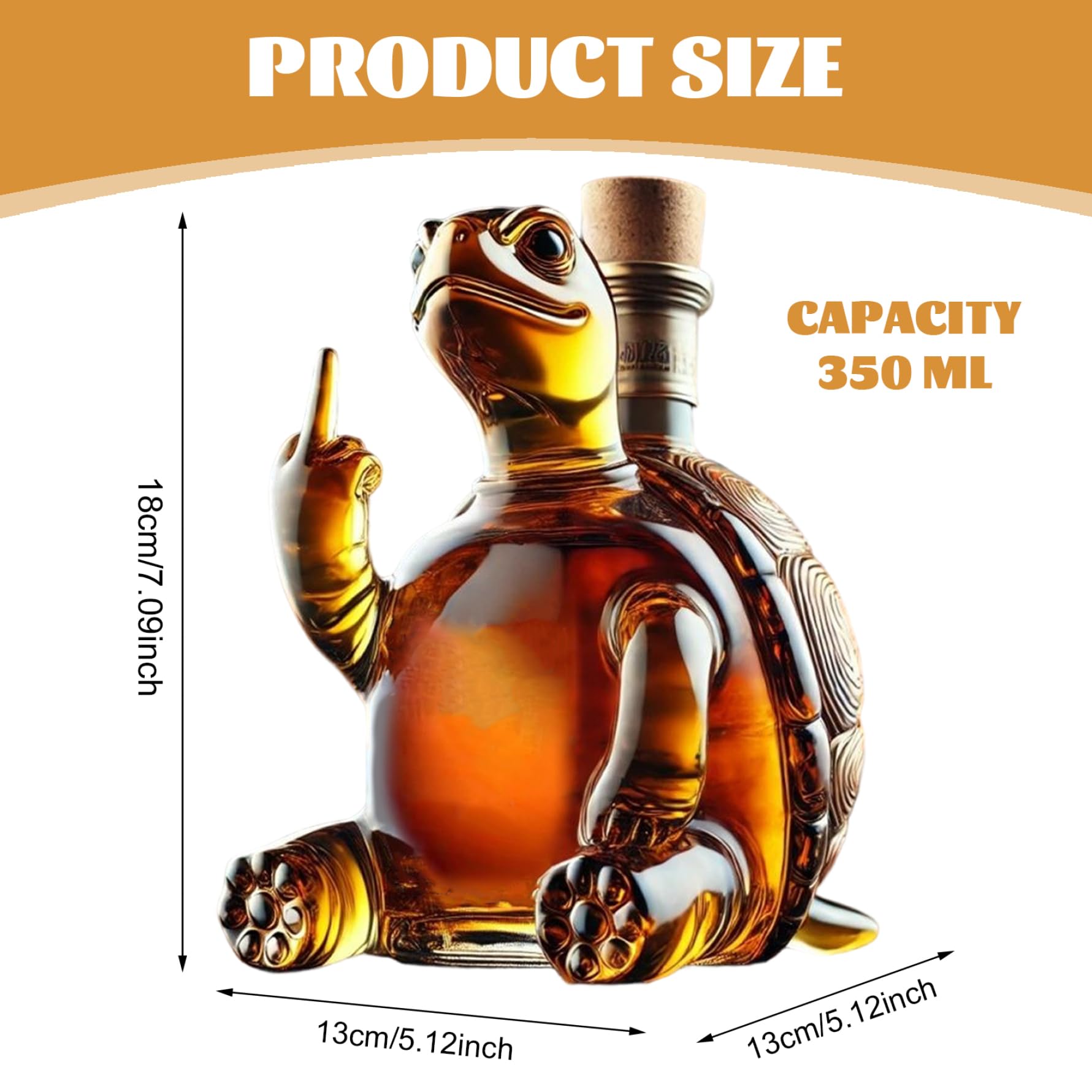 Decanter per vino tartaruga da 350 ml con dito medio, fiaschetta da whisky in vetro trasparente con tappo, divertente per uomini e donne