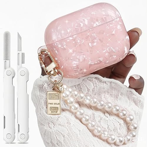 Funda para Airpods Pro 3 2025, bonita y divertida funda de TPU suave con purpurina compatible con Airpods Pro de 3ª generación con llavero de perlas