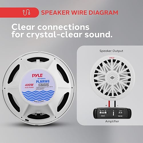 Miniatura 5 de Pyle PLMRW8 - Subwoofer de audio marino para exteriores de 8 pulgadas, altavoz de graves impermeable blanco de 400 vatios para sistema de sonido