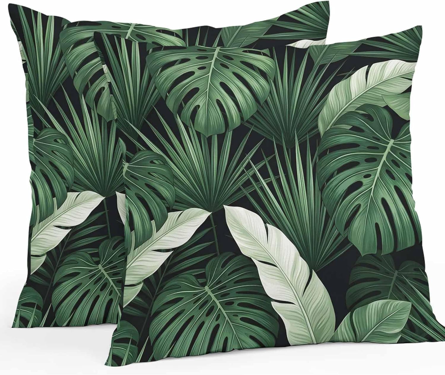 Green Leaf Outdoor Pillow Covers 16 x 16 inch Set of 2 Tropical Dark Green Monstera Palm Leaves Waterproof Throw Pillow Cover Cushion Case for Home Outside Patio Furniture Garden Porch
