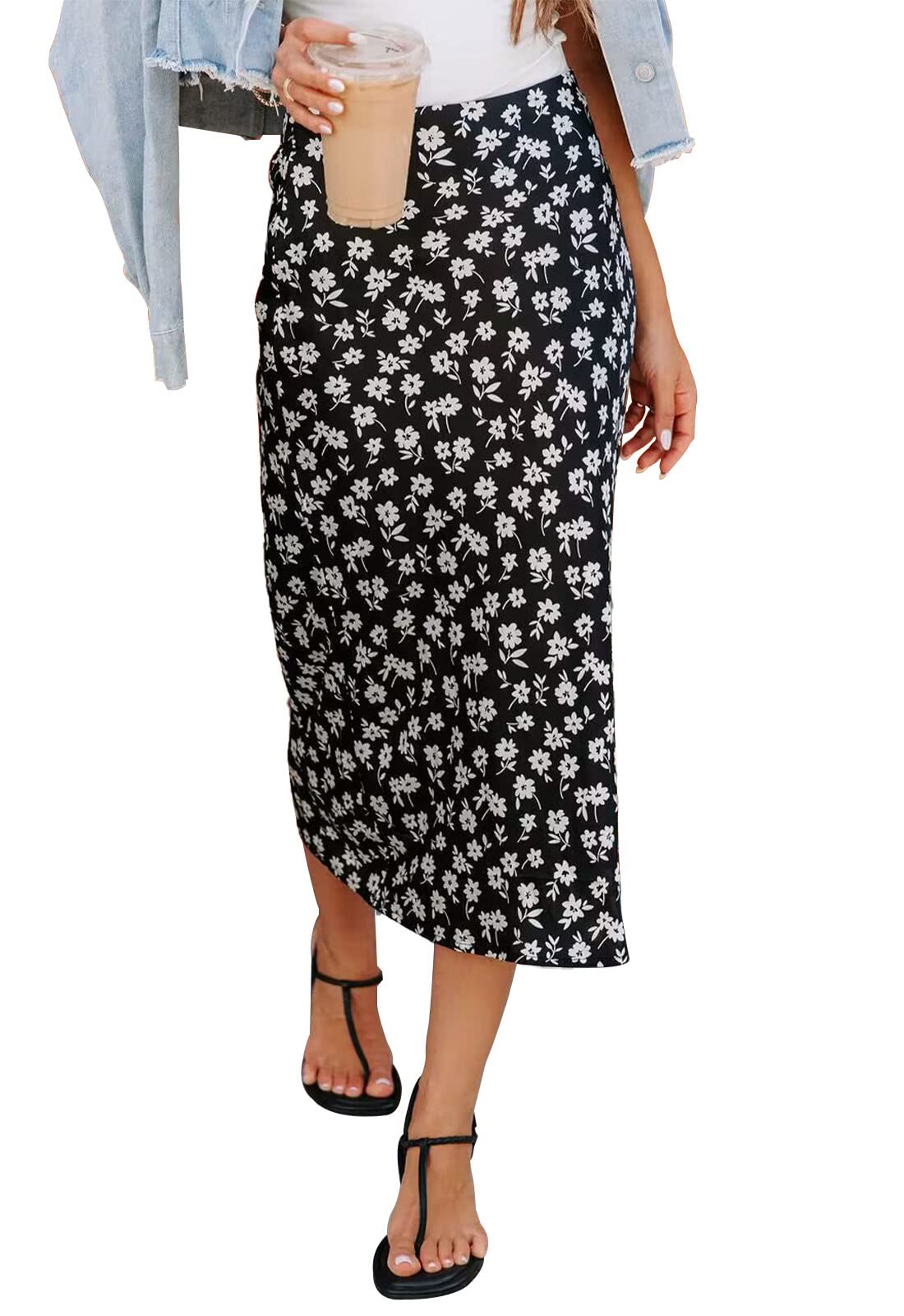 Photo 1 of HERBATOMIA Women's Floral Print Chiffon Midi Skirt