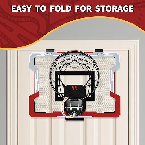 Miniatura 5 de HYES Mini aro de baloncesto para interiores con marcador, aro de baloncesto para puerta con 3 bolas e inflador, regalo de juguete de baloncesto para