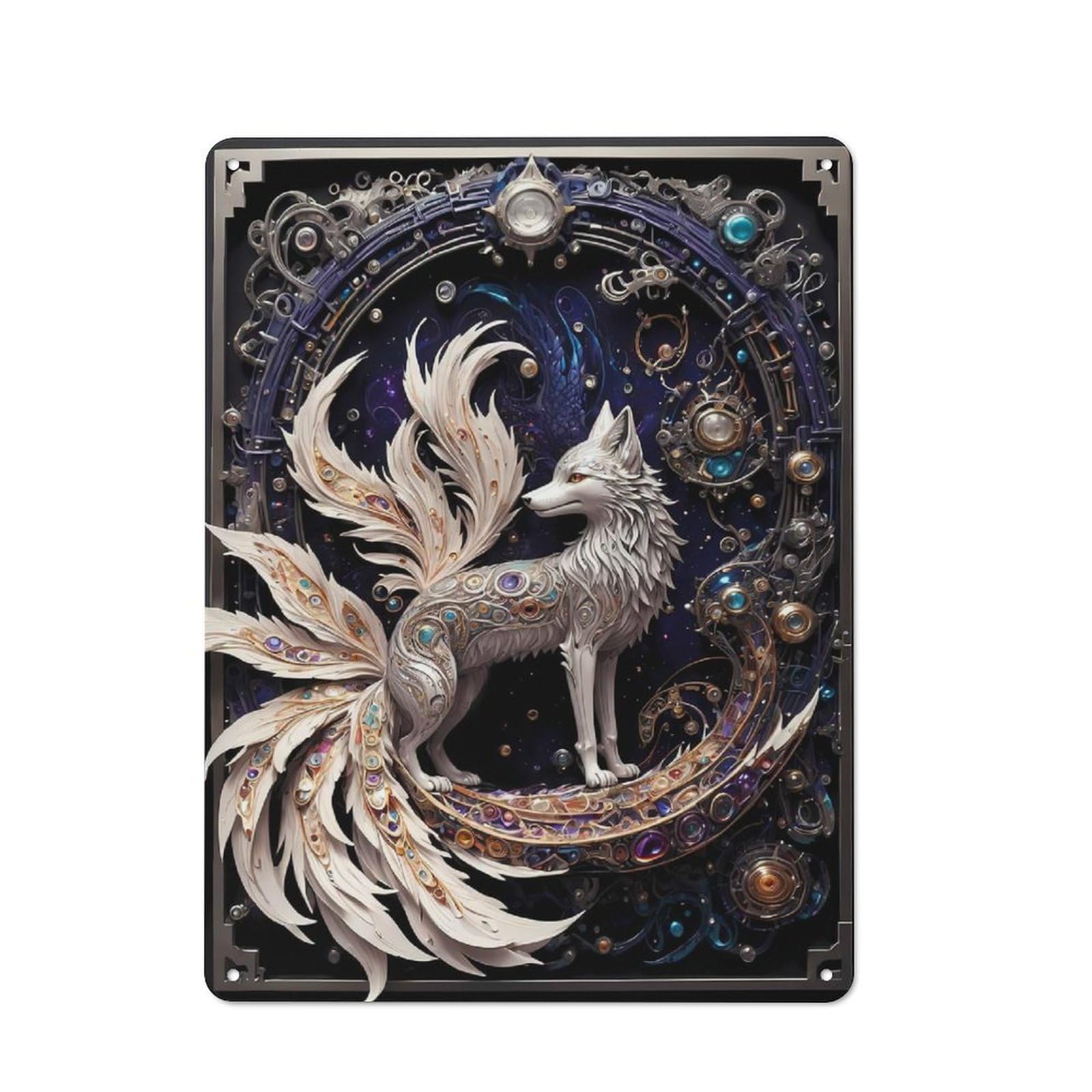 Junmoney Style-3 Nine Tailed Fox Vintage Metal Plaque 40X30cm For Hobby Room Or Studio, For Kitchen, Dining Room And Home Bar Wall Decor