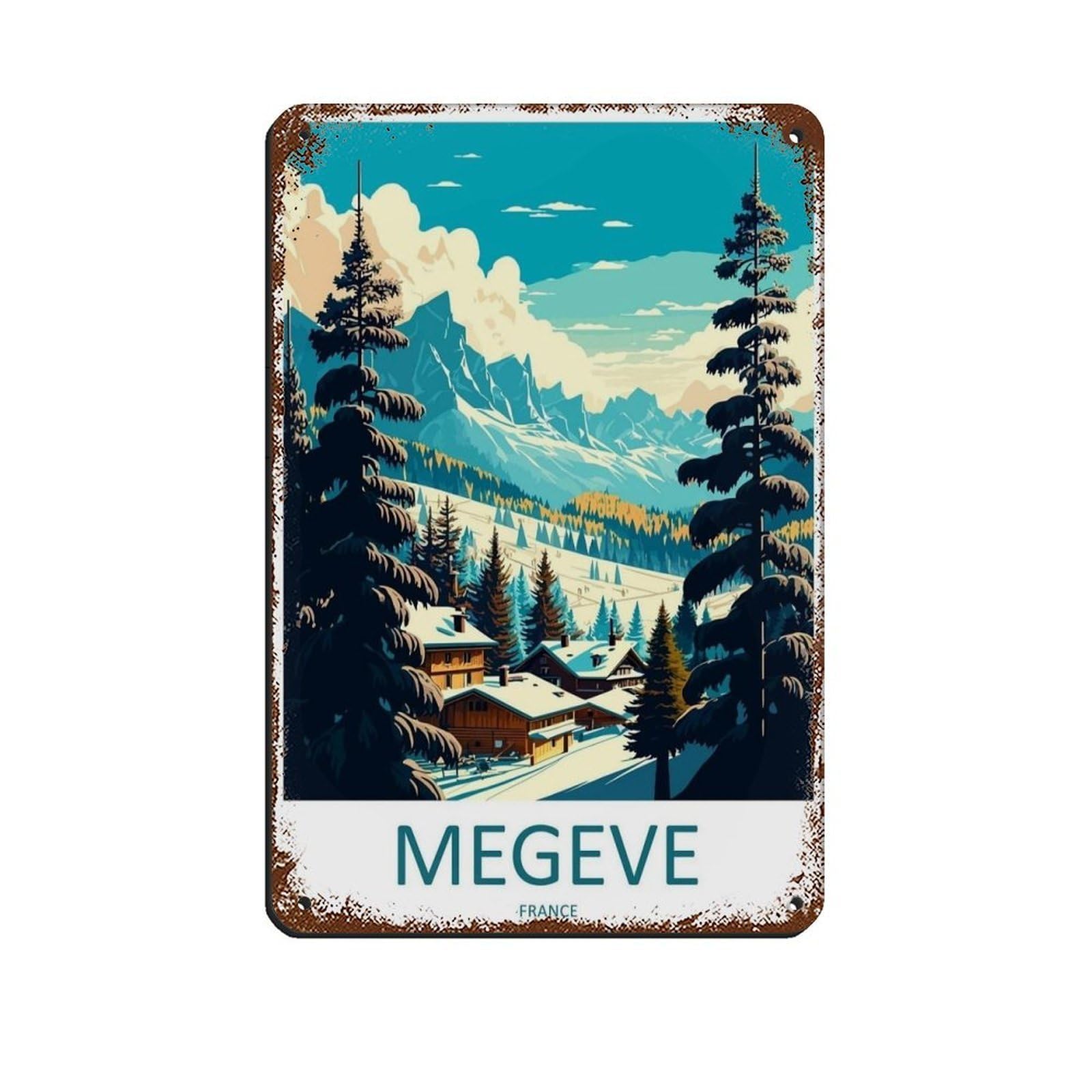 Megeve Travel Art Ski Art Lover Gift (86) Tin Sign Vintage Metal Pub Club Cafe Bar Home Wall Art Decoration Poster Retro 8x12inch(20x30cm)