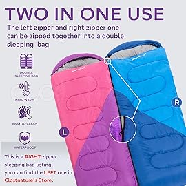 Clostnature Sleeping Bag for Adults and Kids - Lightweight Camping Sleeping Bag for Girls, Boys, Youths, Ultralight Backpacking Sleeping Bags for Cold Weather - Compression Sack Included(Left Zipper)