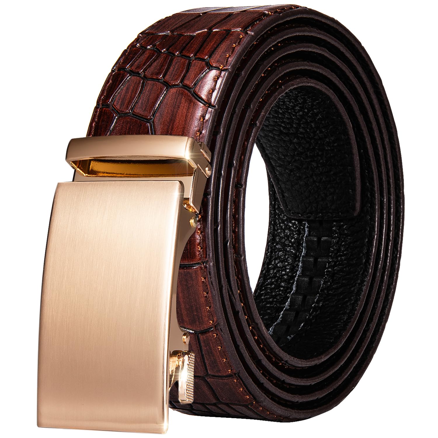 Dubulle Men's Ratchet Belt Gold/Black/Red/Green/Blue/White Automatic Buckle Business Casual Belt Gift - Adjustable Fit