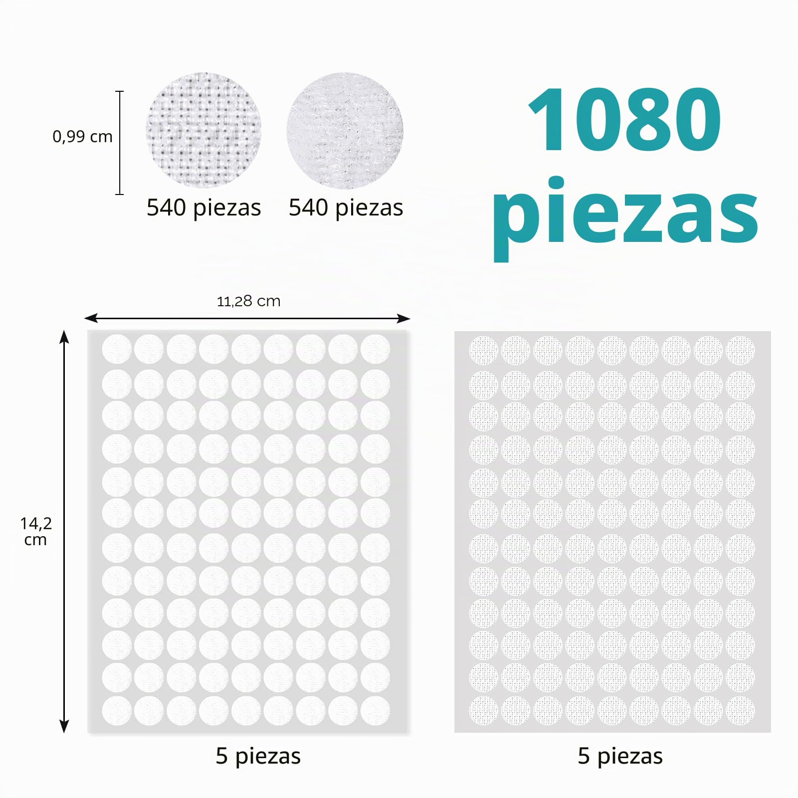 Vinabo 1080 Piezas de Pegatinas Redondas para Rayar, 540 Pares de Ganchos y Bucles Autoadhesivos con Puntos para Rayar de 10 mm, Puntos para Rayar Autoadhesivos para Bricolaje, Manualidades, etc