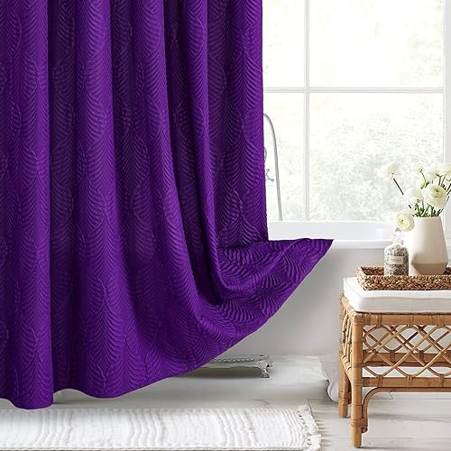 Miniatura 5 de Gibelle Cortina de ducha morada para baño, cortina de ducha de tela texturizada con relieve 3D, juego de cortinas de ducha modernas de estilo granja