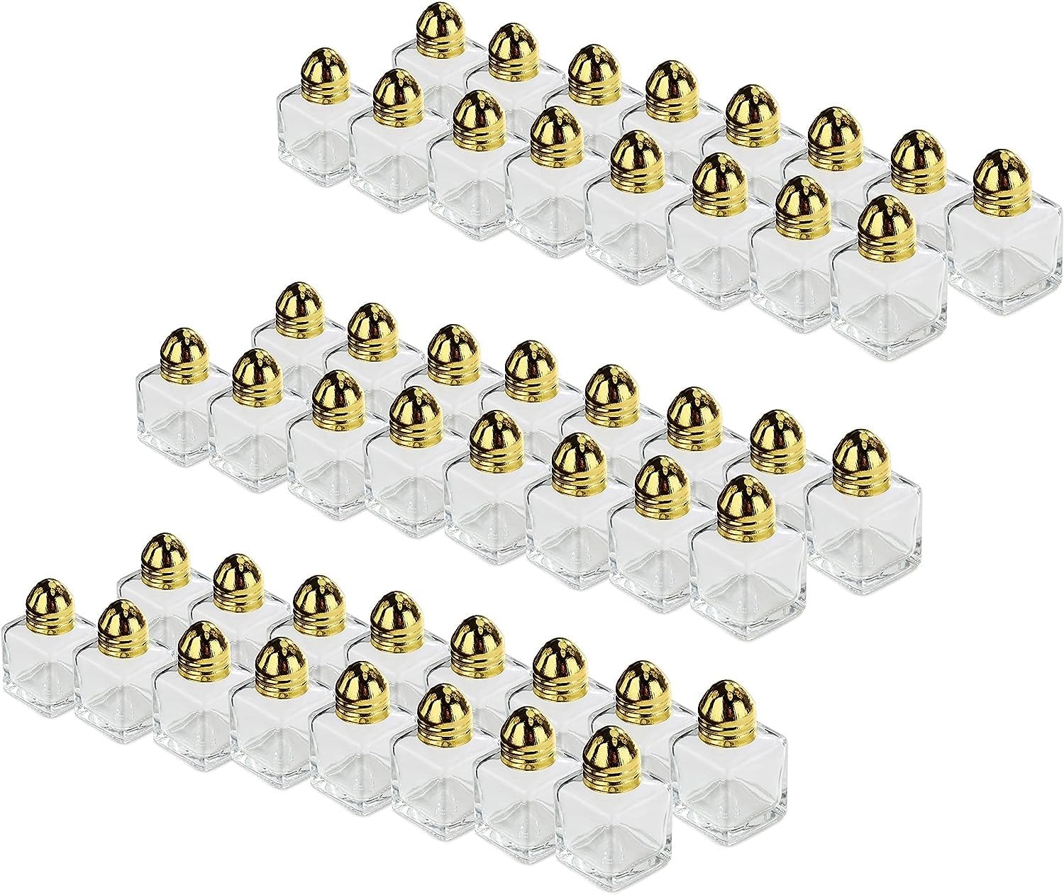 TrueCraftware- 1/2 oz Mini Salt Shakers Glass Body with Gold Cap Set of 48- Mini Square Glass Cube Salt Pepper Shakers with Stainless Steel Individual Shakers for Restaurants Weddings