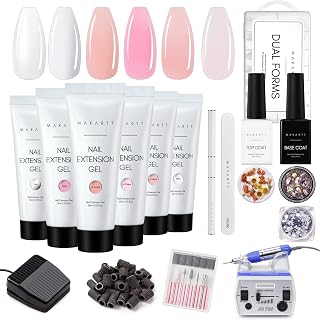 Makartt Poly Nail Gel Kit Clear Pink Fall Winter Bundle with 3000RPM Nail Drill All-in-one Nail Thickening Solution Salon Home French Kit