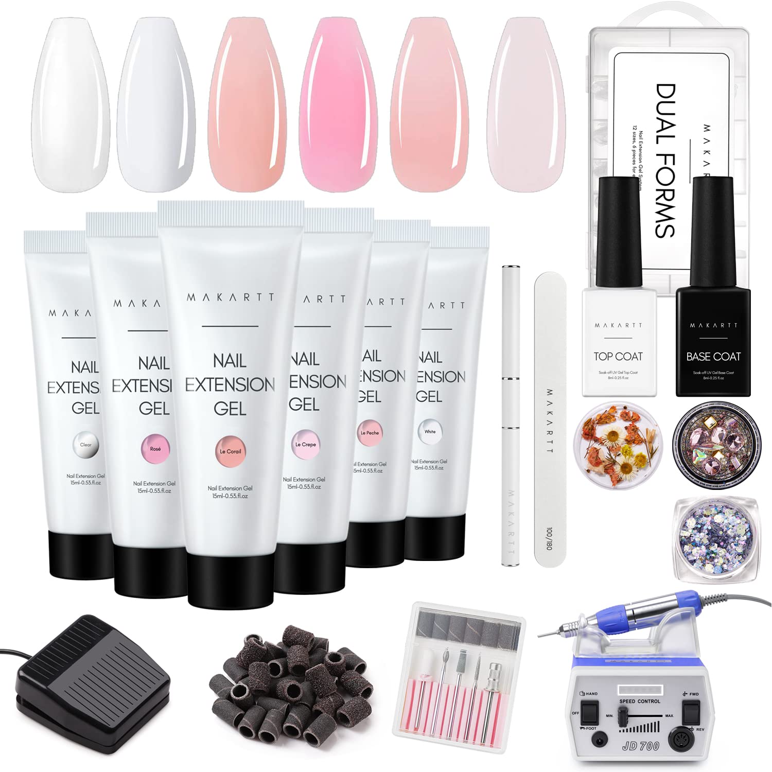 Makartt Poly Nail Gel Kit Clear Pink Fall Winter Bundle with 3000RPM Nail Drill All-in-one Nail Thickening Solution Salon Home French Kit