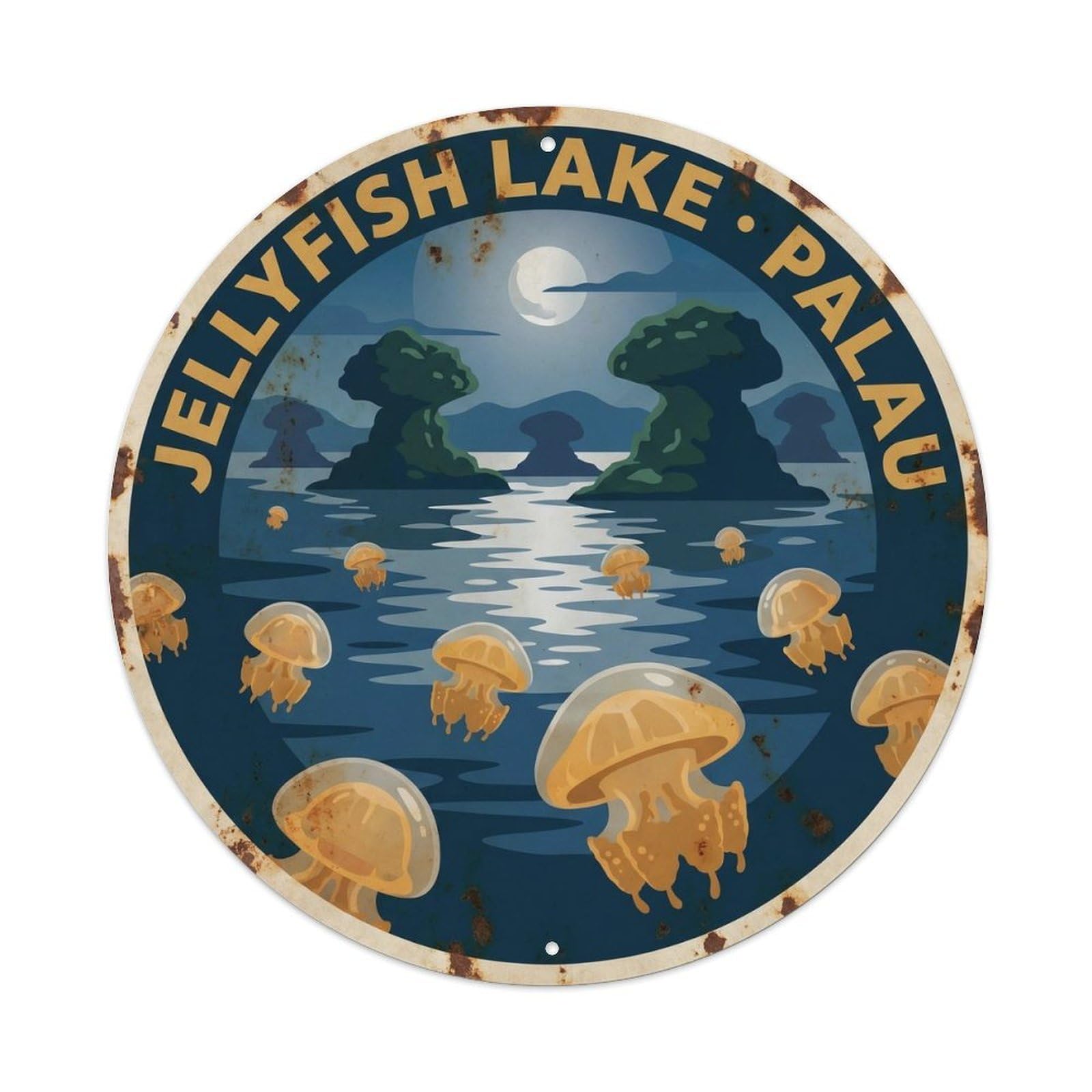 Olhnbad Style Palau Jellyfish Lake Moonlight Marine Wildlife Metal Tin Sign