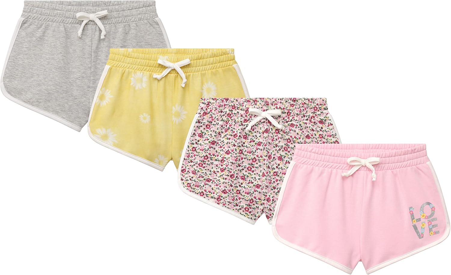 BTween Girls 4 Piece Active Performance Dolphin Shorts with Faux Drawstring, Sports Running Shorts for Kids