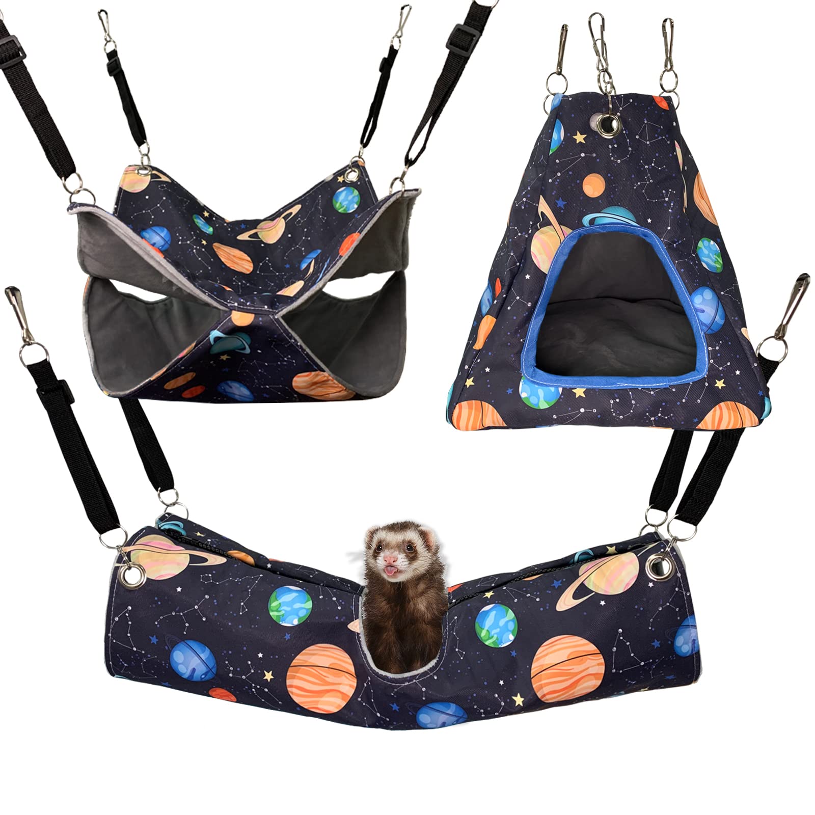 Set tunnel e tenda ad angolo retto per furetti, porcellini d'India, tunnel impermeabile in pile x amaca per conigli, ricci, ratti, cincillà, accessori per gabbie di piccoli animali 3in1