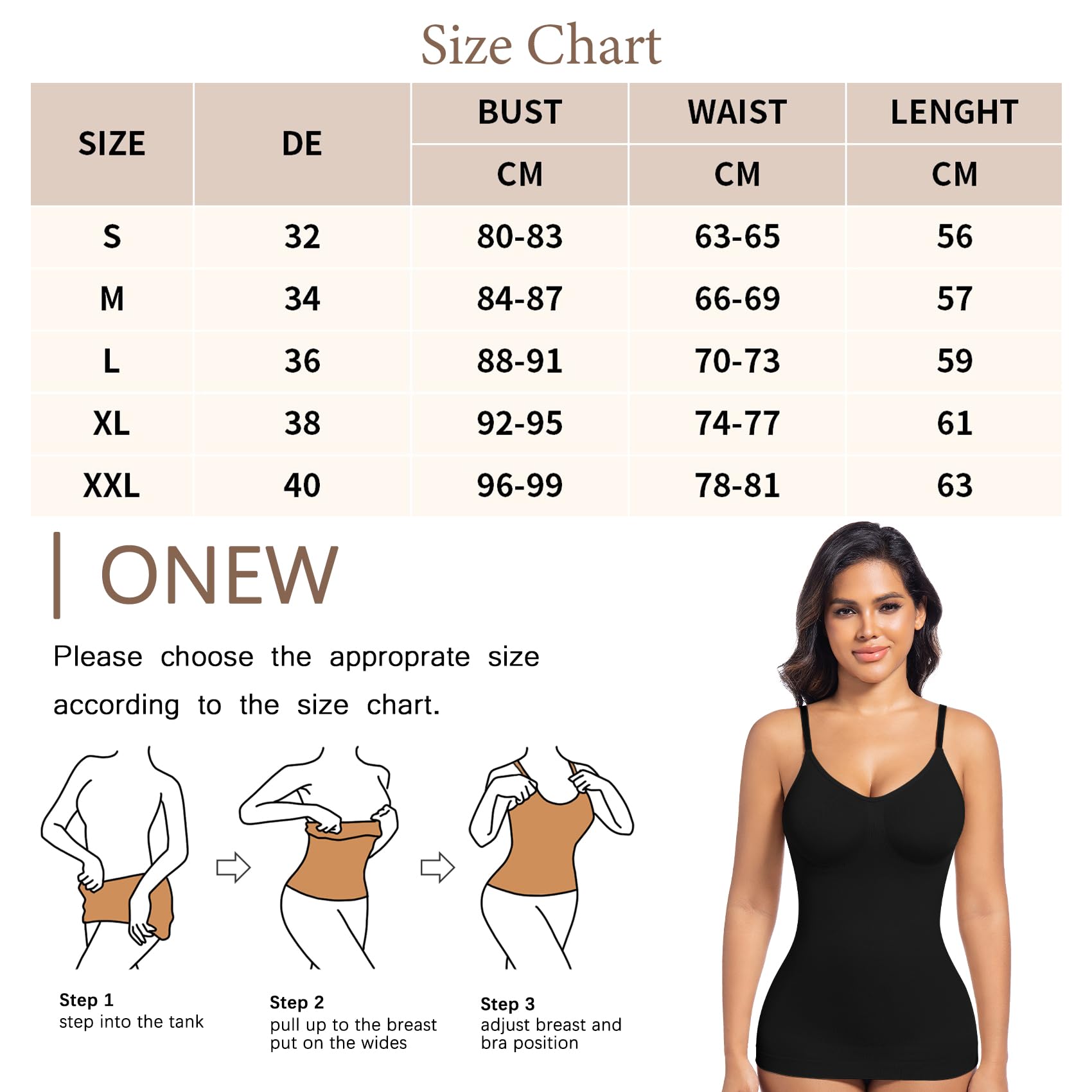 ONEW Shapewear podkoszulek damski, wyszczuplający brzuch, podkoszulek modelujący podkoszulek z ramiączkami spaghetti