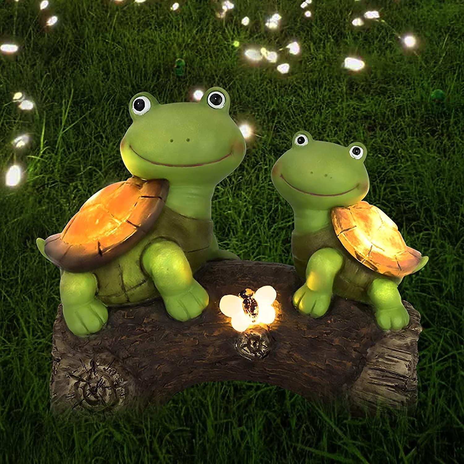 Mofish Garden Statues Snails Decor, Resin Art Statue Ornaments with Solar LED Lights, Outdoor Garden Decorations Lighting for Yard, Patio, Lawn, Flowerbed, Deck, Doorsteps (Turtle)