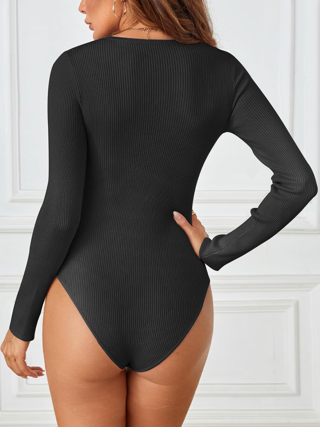 MEROKEETY Women's Long Sleeve Ribbed Bodysuits Crew Neck Slim Body Suits 2026 Knit Sweater Tops - Image 4