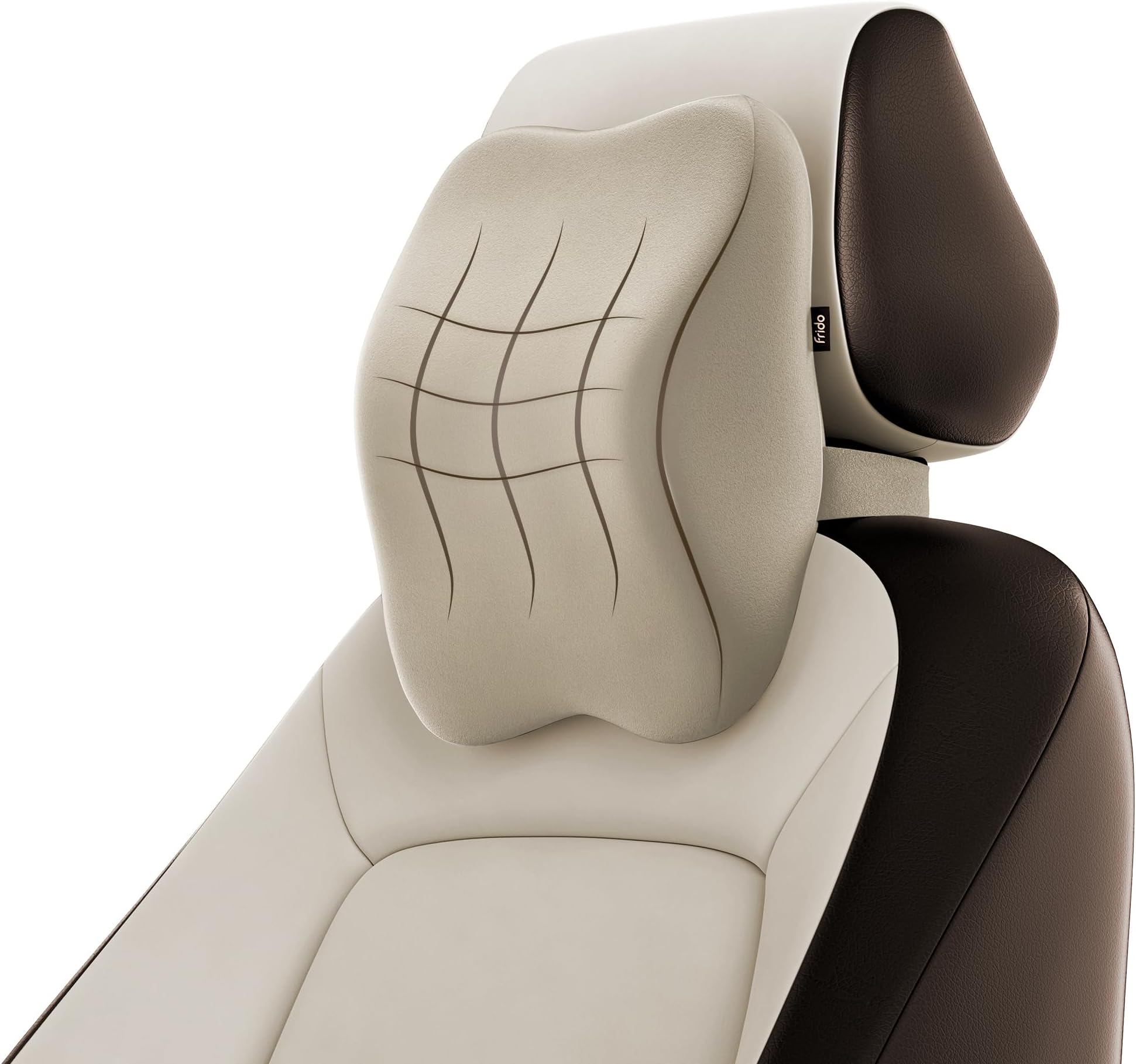 Frido Ultimate Car Neck Rest Pillow, Ultrasoft Car Pillow for Comfortable Car Rides, Superior Neck Support Cushion, Relieves Neck Pain, Hi-Per Foam Head Rest Pillow with Washable Velvet Cover, Beige