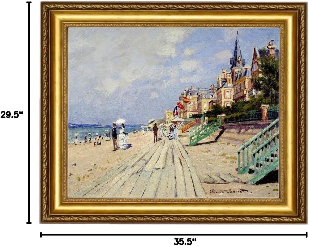 ELITEART-The Beach at Trouville by Claude Monet Giclee Art Canvas Prints-Framed Size:28"x35"