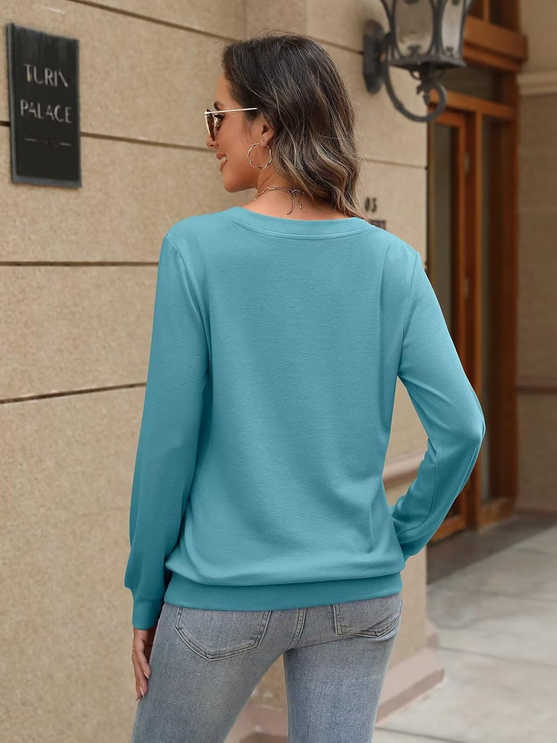 EADINVE Womens V Neck Long Sleeve Sweatshirts Lightweight Pullover Cute Fashion Cute Fall Clothes Tunic Tops 2025 - Image 6