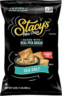 Stacy's Simply Naked Sea Salt Pita Chips Party Size 18 oz - Crunchy Baked Real Pita, No Artificial Flavors, Non-GMO