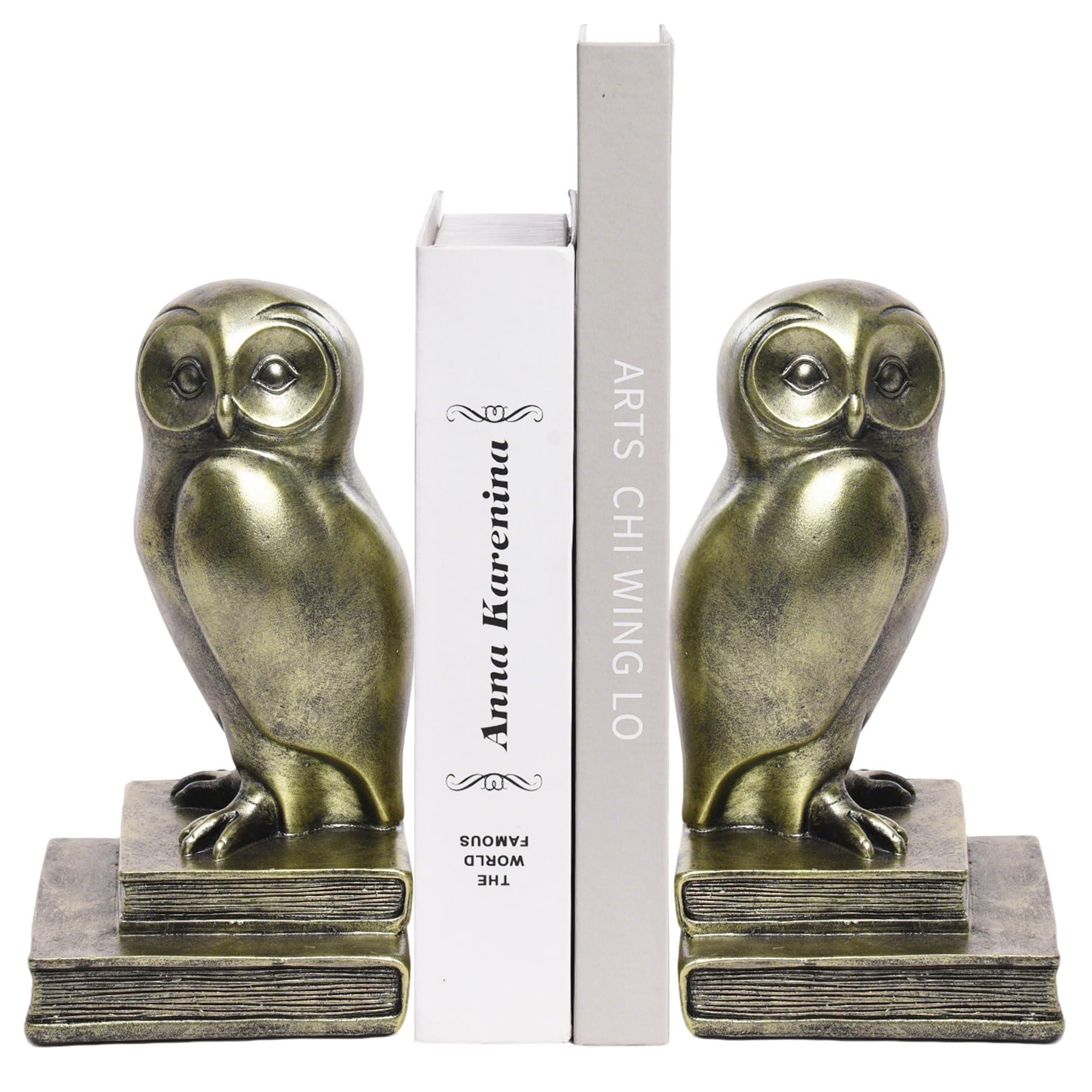 Serre-livres hibou doré décoratif en résine vintage pour maison et bureau