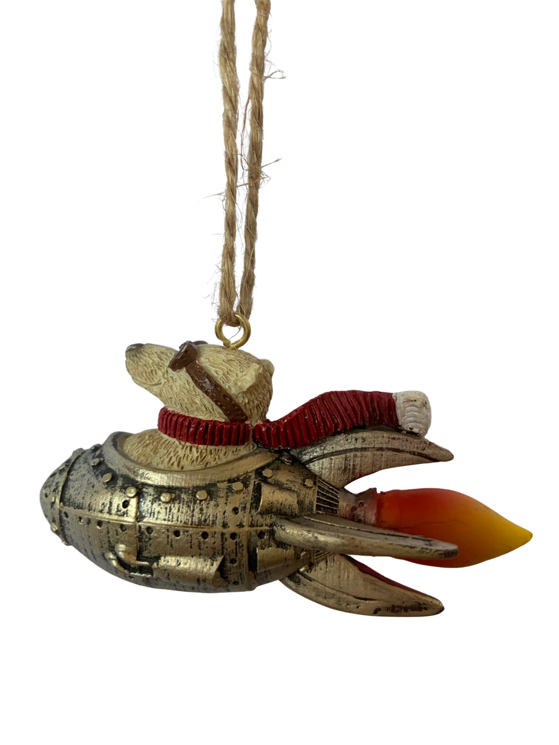 Bella Haus Christmas Shoppe Rocket Polar Bear Christmas Tree Ornament | Funny Flying Bear Figurine with Scarf & Goggles | Whimsical Resin Holiday