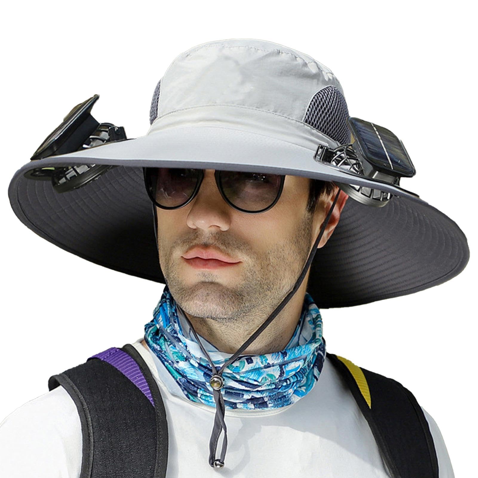 Cappello da Sole a Tesa Larga con Ventilatore Solare USB - Cappellino Pesca con Ventola per Uomo Donna Estivo