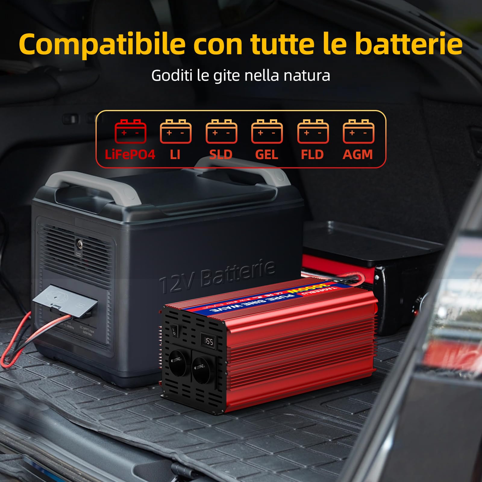 3000w Inverter 12v 220v Onda Pura con Display LCD & EU Presa