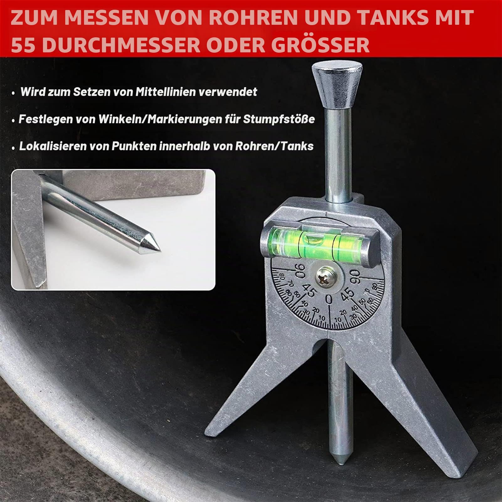 Rohr-Körner-Locator, verstellbare Rohrausrichtungslehre, Pipefitter Center Finder, Rohrzentrierungsschablonen-Werkzeug für Rohrverbindungsschweißen