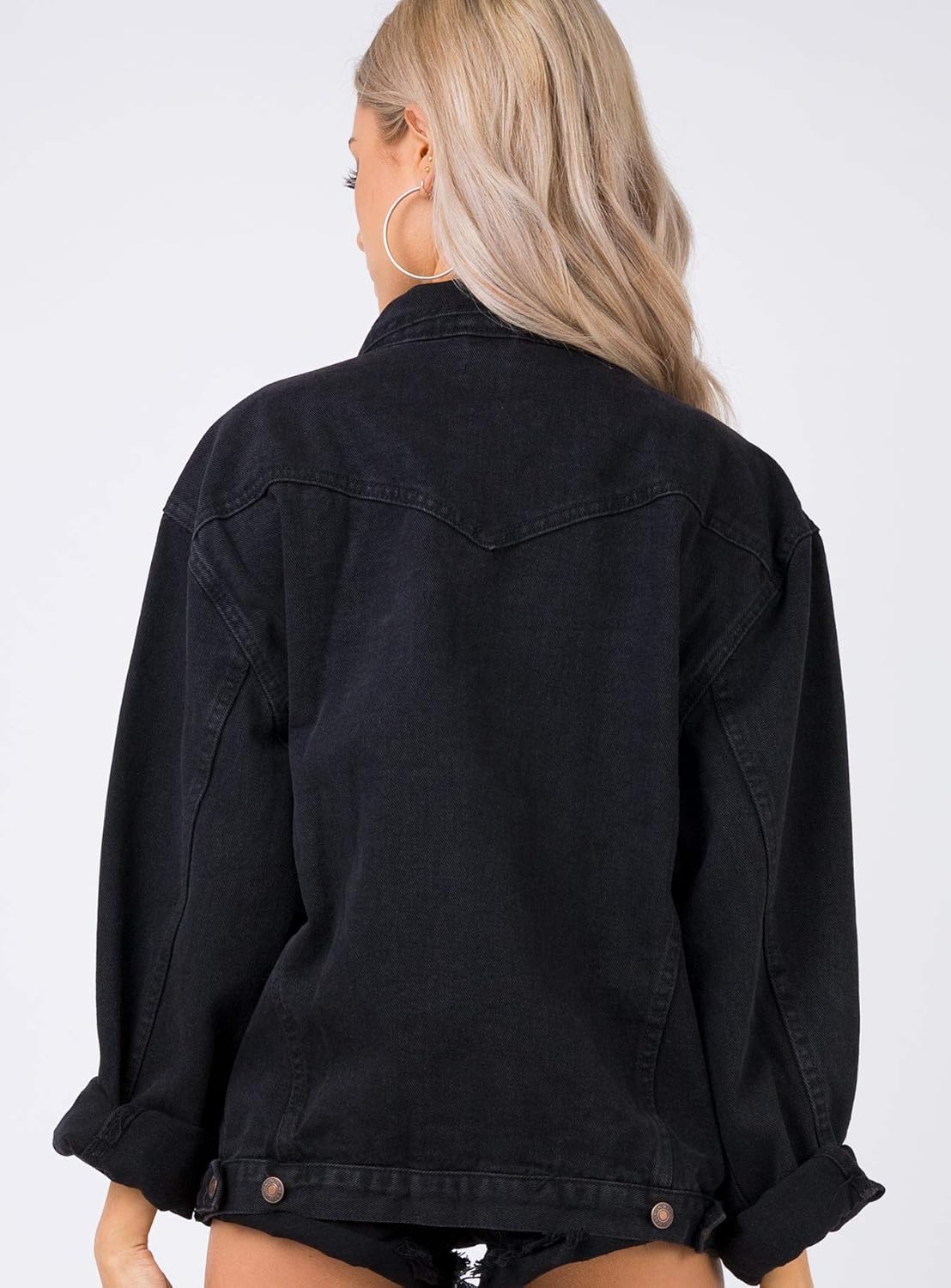 Women's Oversized Vintage Denim Jacket Long Sleeve Boyfriend Coat - Image 2