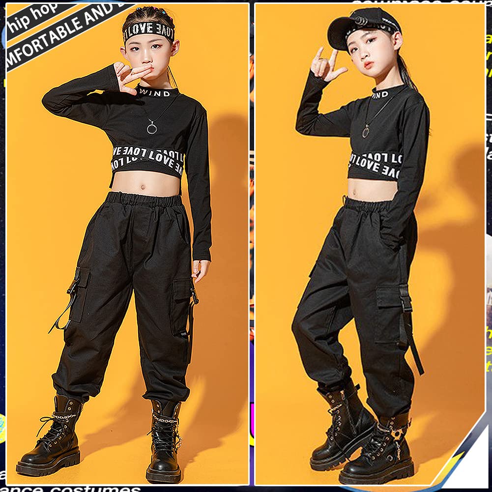 Dziewczęcy dres treningowy hip hop, 2-częściowy strój dla dzieci, strój do tańca ulicznego, top + spodnie cargo, t-shirt, spodnie do biegania, odzież do tańca, na wiosnę i lato