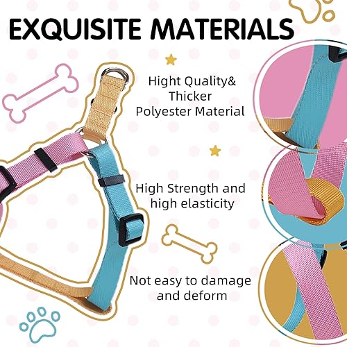 Miniatura 5 de Arnés para perro tricolor, arnés ajustable para perros pequeños, arnés resistente para cachorros, fácil de caminar, arnés para perros pequeños,