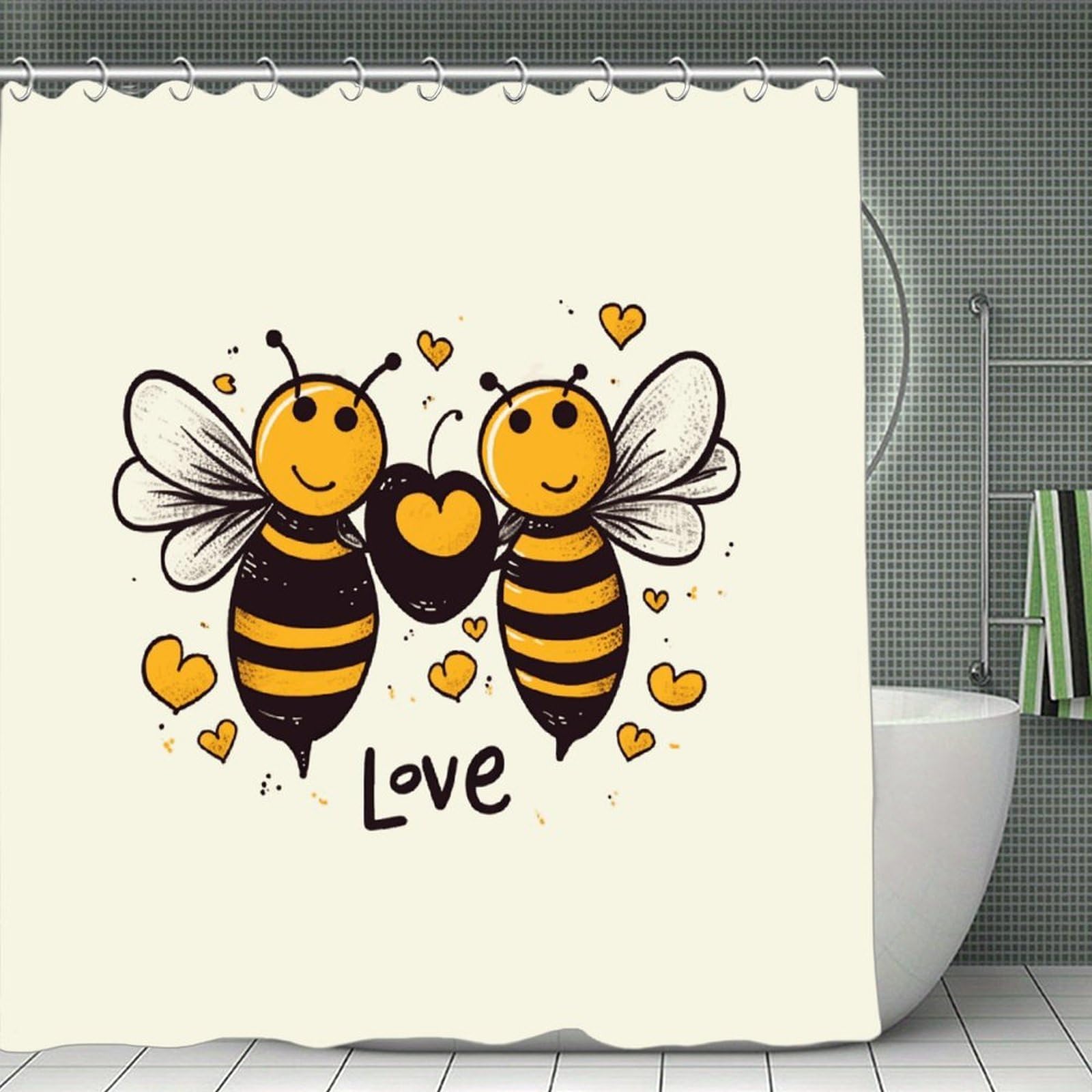 VstaDank Bee Love Honey Bath Curtain Elegant Heavy Duty Shower Curtains 70x70 in Rustic Farmhouse Cloth Shower Curtains Neutral Modern Bath Curtain for Bathroom